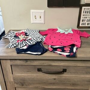 EUC! Disney 4T Minnie Mouse Rashguard Swim Set AND CARTER'S STRAWBERRY Rashguard